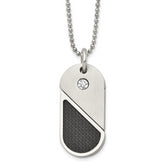 Chisel Stainless Steel Brushed and Polished with CZ and Carbon Fiber Inlay Movable DogTag/Heart Pendant on a 22 in Ball Chain Necklace